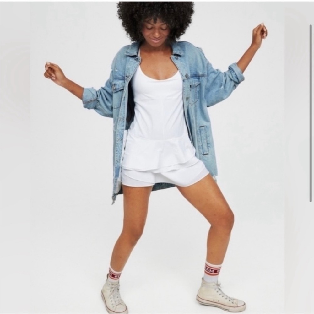 Aerie White Dress with Denim Jacket